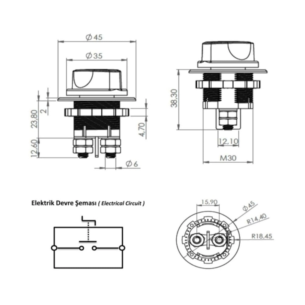 Devre Kesici Mini DC 12v-24v Akü / Güneş Paneli Devre Kesici Pako Şalter