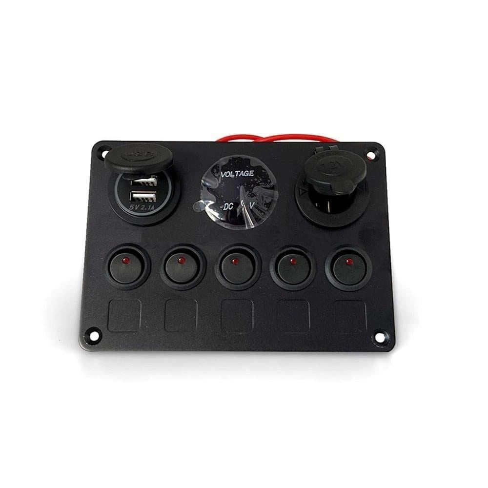 BFY Switch Panel 8’li Tuş Takımı USB Soket Ve Voltmetreli Kombine
