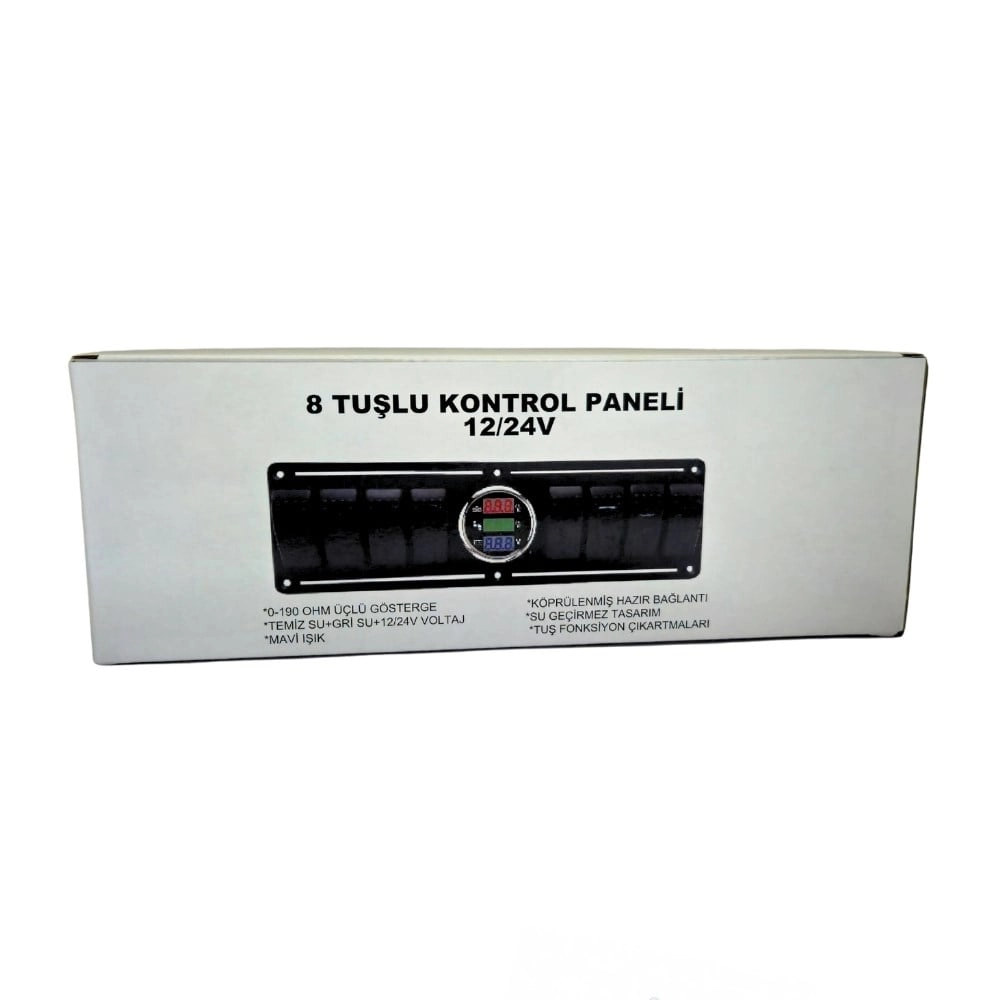 Switch Panel 8’li Dijital Su Seviye + Katı Su Seviye + Voltmetre Kontrol Paneli
