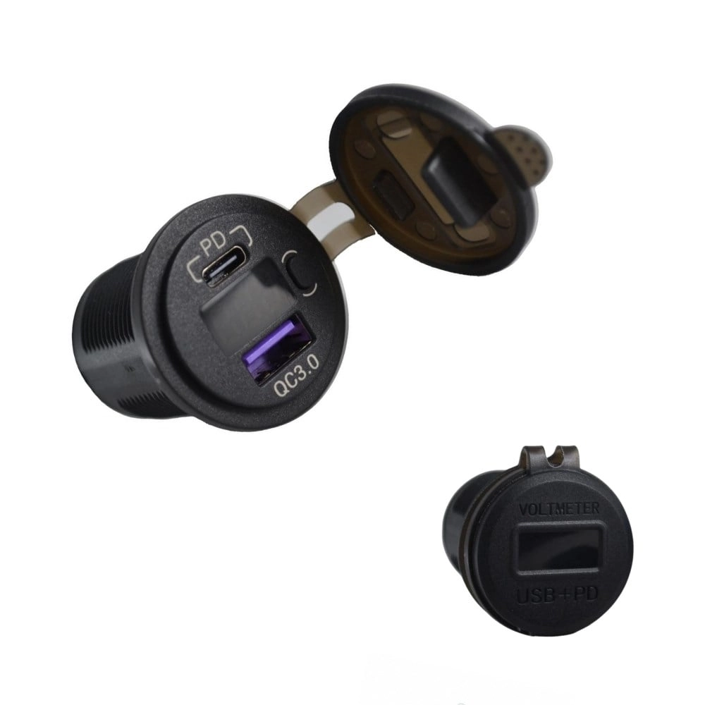 USB Type C Girişli Kapaklı Voltmetre iPhone Şarj Söketi - Aç-Kapa